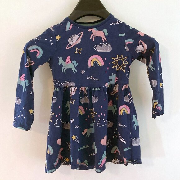 Long sleeve 5 6 Girls Navy Marks and Spencer dress Unicorns Planets Rainbows M&S - Picture 1 of 5